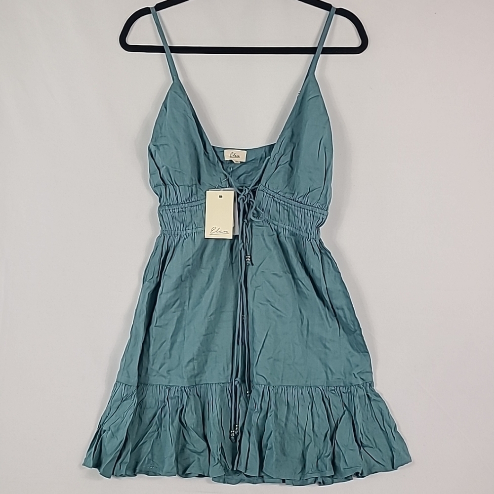 NEW Elan Women's Summer Mini Flowy Sundress Teal Blue Spaghetti Strap Sz M